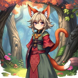 A detailed and vibrant illustration of a Miqo'te character from Final Fantasy XIV