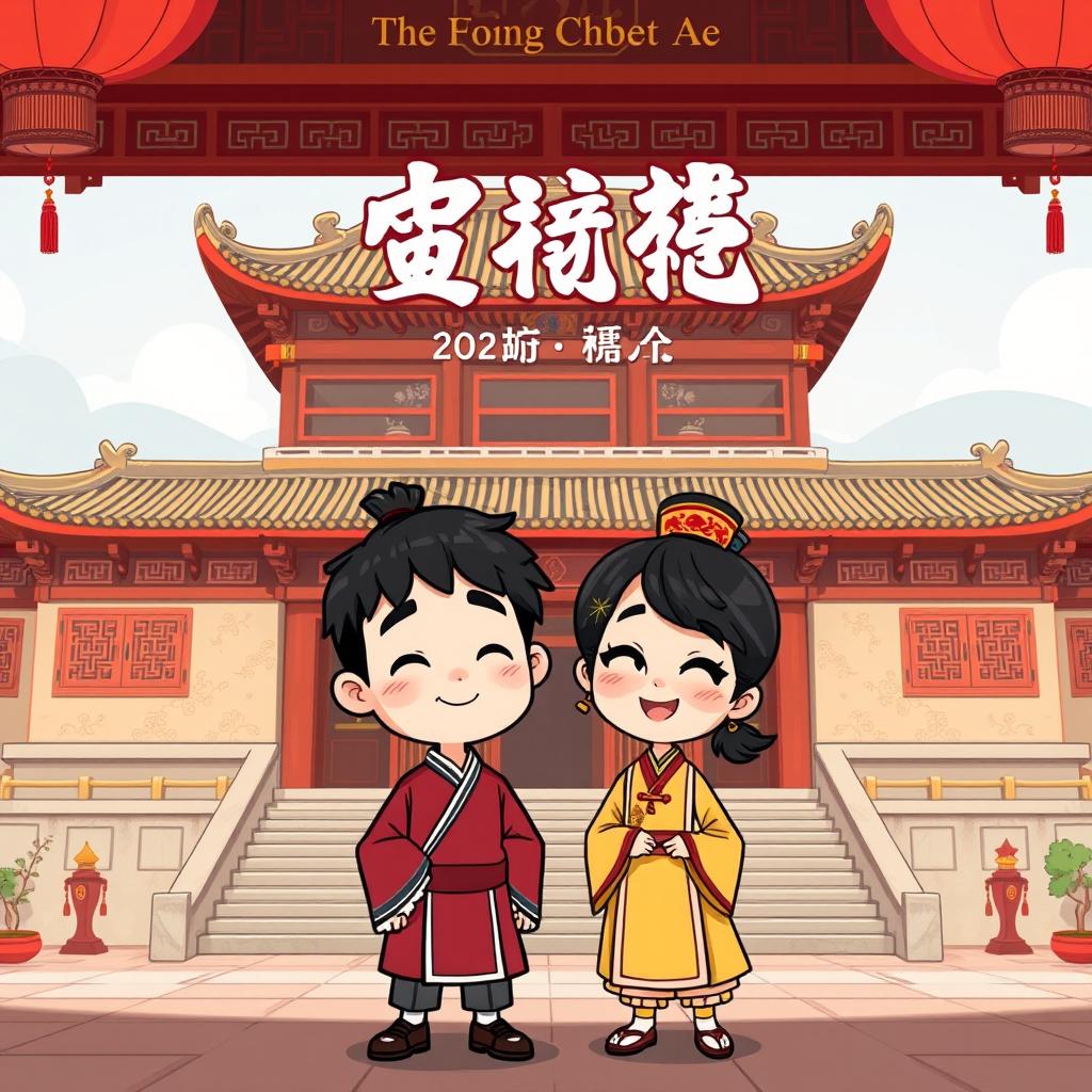 A cartoon-style image set in an ancient Chinese palace