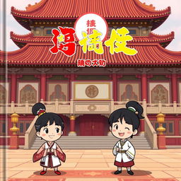 A cartoon-style image set in an ancient Chinese palace