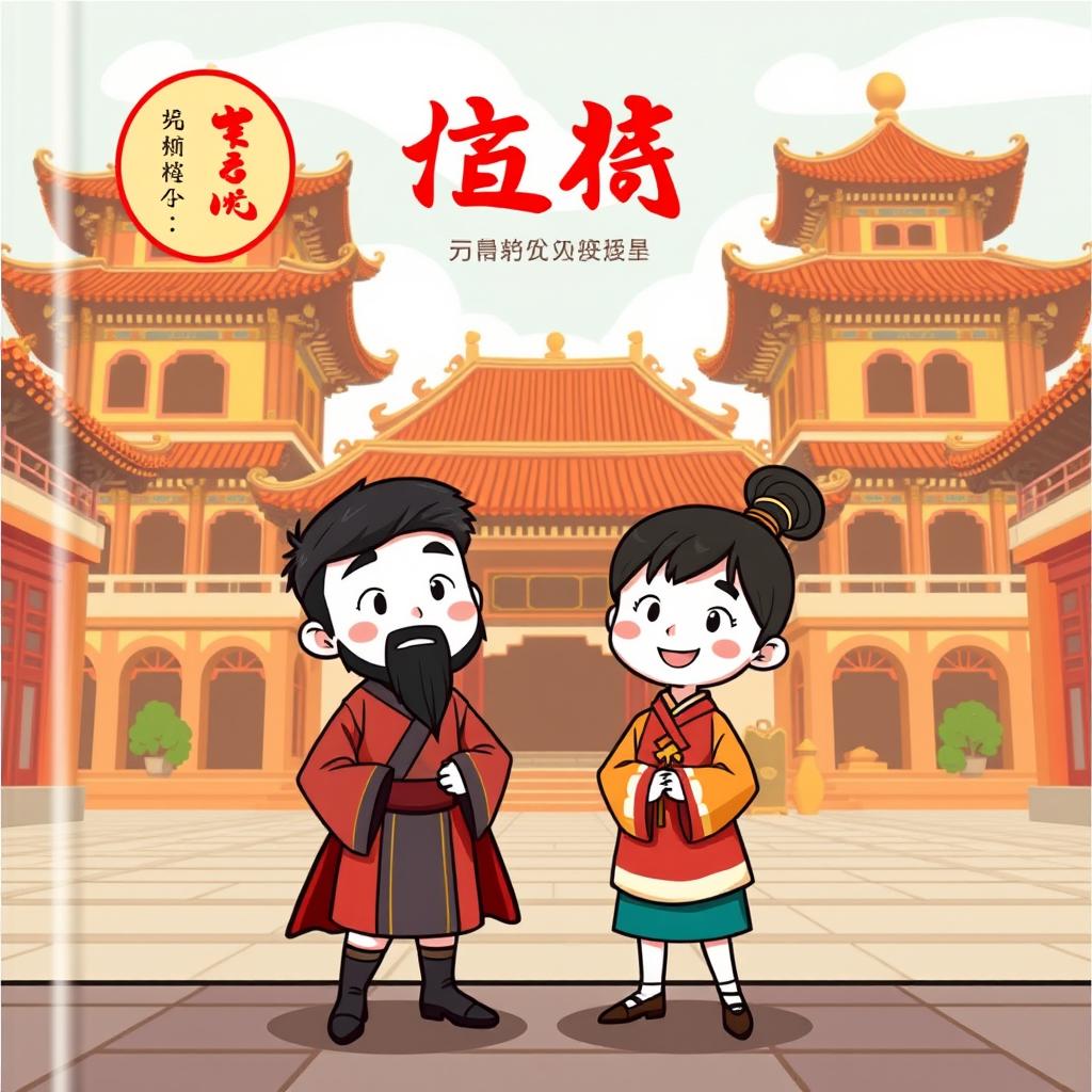 A cartoon-style image set in an ancient Chinese palace