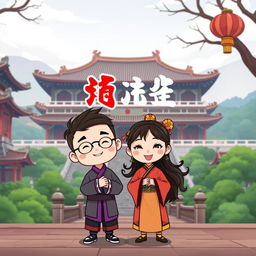 A cartoon-style image set in an ancient Chinese palace