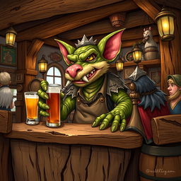 A detailed and vibrant illustration of a Kobold as a tavern keeper