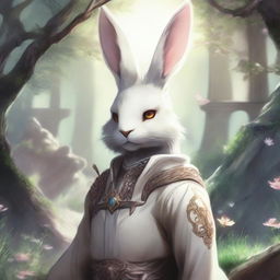 A detailed and vibrant illustration of a Viera character from Final Fantasy XIV