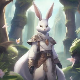 A detailed and vibrant illustration of a Viera character from Final Fantasy XIV