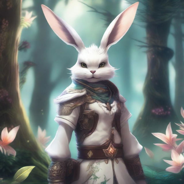 A detailed and vibrant illustration of a Viera character from Final Fantasy XIV