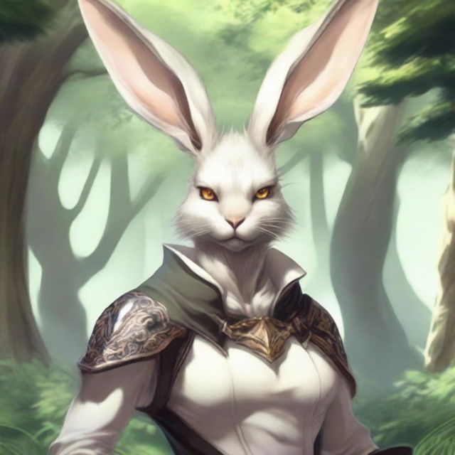 A detailed and vibrant illustration of a Viera character from Final Fantasy XIV