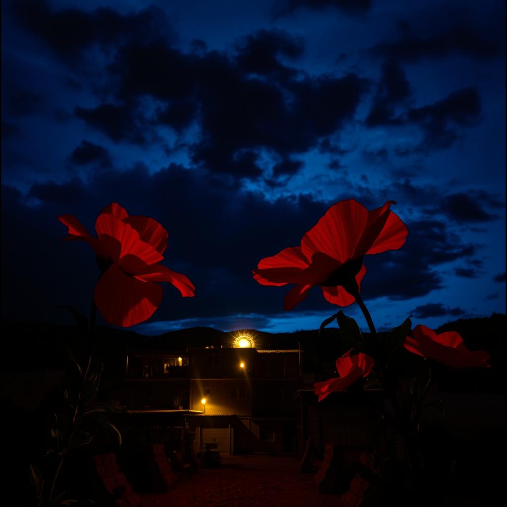 La imagen se sitúa de noche, con una atmósfera oscura y tensa