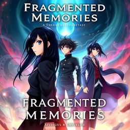 Create a superhero ethereal fantasy book cover titled 'Fragmented Memories'