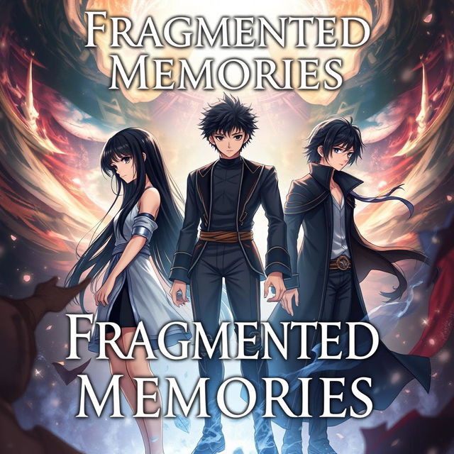 Create a superhero ethereal fantasy book cover titled 'Fragmented Memories'