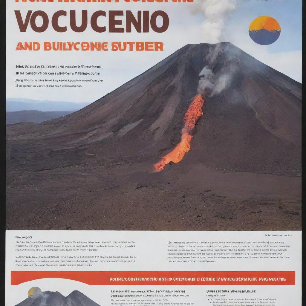 An informative flyer featuring bulleted signs of an impending volcanic eruption. Include iconic volcanic images, urgent color schemes, and easy-to-read fonts. The flyer should have a call-to-action for preparedness.