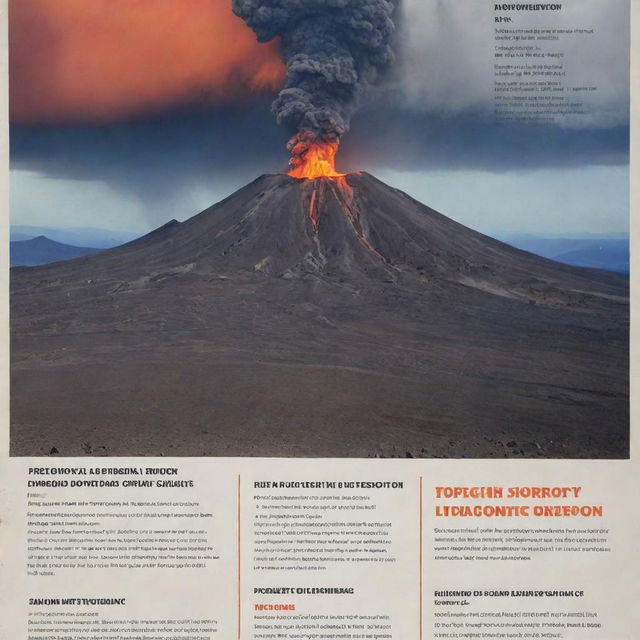 An informative flyer featuring bulleted signs of an impending volcanic eruption. Include iconic volcanic images, urgent color schemes, and easy-to-read fonts. The flyer should have a call-to-action for preparedness.