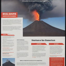 An informative flyer featuring bulleted signs of an impending volcanic eruption. Include iconic volcanic images, urgent color schemes, and easy-to-read fonts. The flyer should have a call-to-action for preparedness.