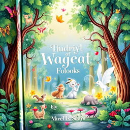 A beautifully illustrated book cover featuring an enchanting forest scene with magical creatures