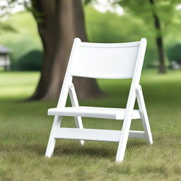 A plastic white lawn chair with a katana leaning on it