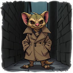 A detailed illustration of a kobold wearing a trench coat