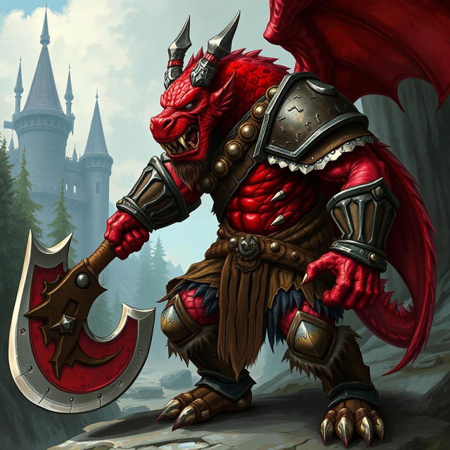 Create a character for Dungeons and Dragons, a red dragonborn of the barbarian class