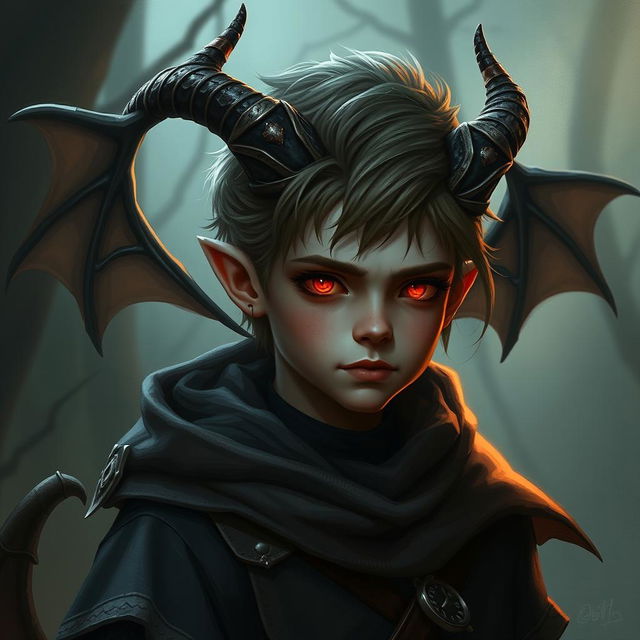 Create a young half-demon character who is 20 years old