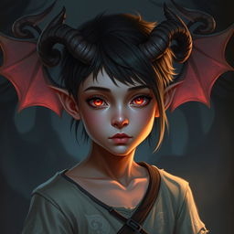 Create a young half-demon character who is 20 years old