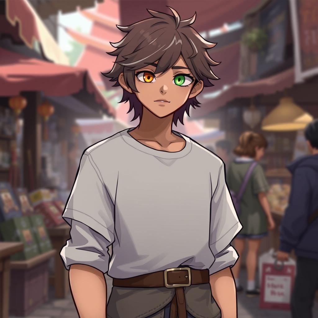 A young human guild leader with a casual appearance, standing confidently