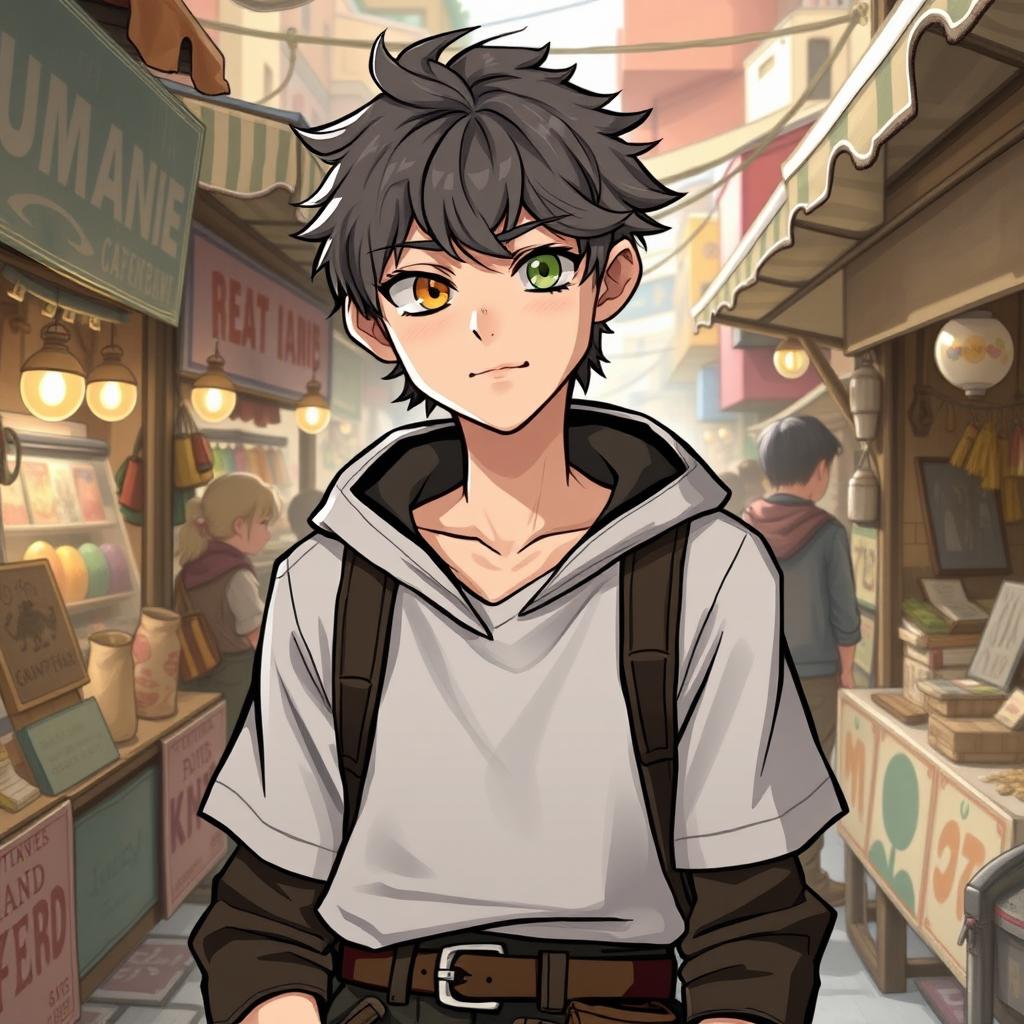 A teenage human guild leader with a casual appearance, standing confidently