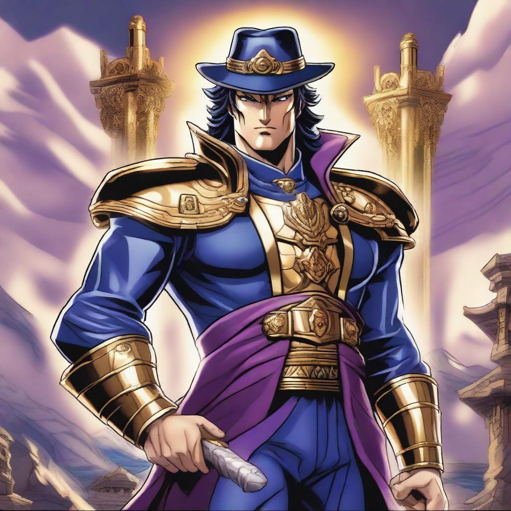 Jotaro Kujo from JoJo's Bizarre Adventure reimagined as a Dungeons & Dragons paladin