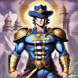 Jotaro Kujo from JoJo's Bizarre Adventure reimagined as a Dungeons & Dragons paladin