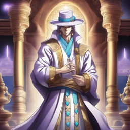 Will Anthonio Zeppeli dressed as a cleric, standing in a heroic pose