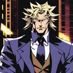 Speedwagon depicted as a rogue with blond hair and a scarred face