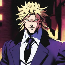 Speedwagon depicted as a rogue with blond hair and a scarred face