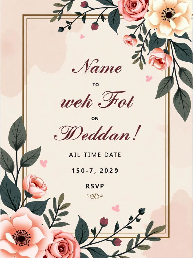 Create a beautiful and elegant wedding invitation template with delicate floral patterns, soft pastel colors, and elegant typography