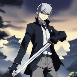 Yu Narukami from Persona 4, depicted in his iconic school uniform with a confident and composed expression