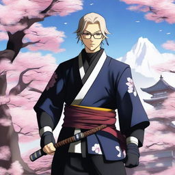 Yu Narukami from Persona 4 reimagined as a young samurai, wearing glasses