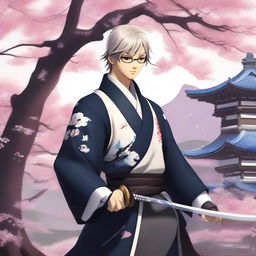 Yu Narukami from Persona 4 reimagined as a young samurai, wearing glasses