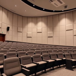 A modern auditorium featuring sleek wall panels