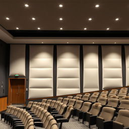 A modern auditorium featuring sleek wall panels