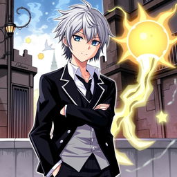 A detailed illustration of Yu Narukami, the protagonist from Persona 4, standing confidently in his school uniform