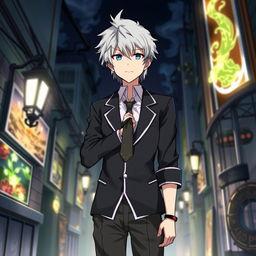 A detailed illustration of Yu Narukami, the protagonist from Persona 4, standing confidently in his school uniform