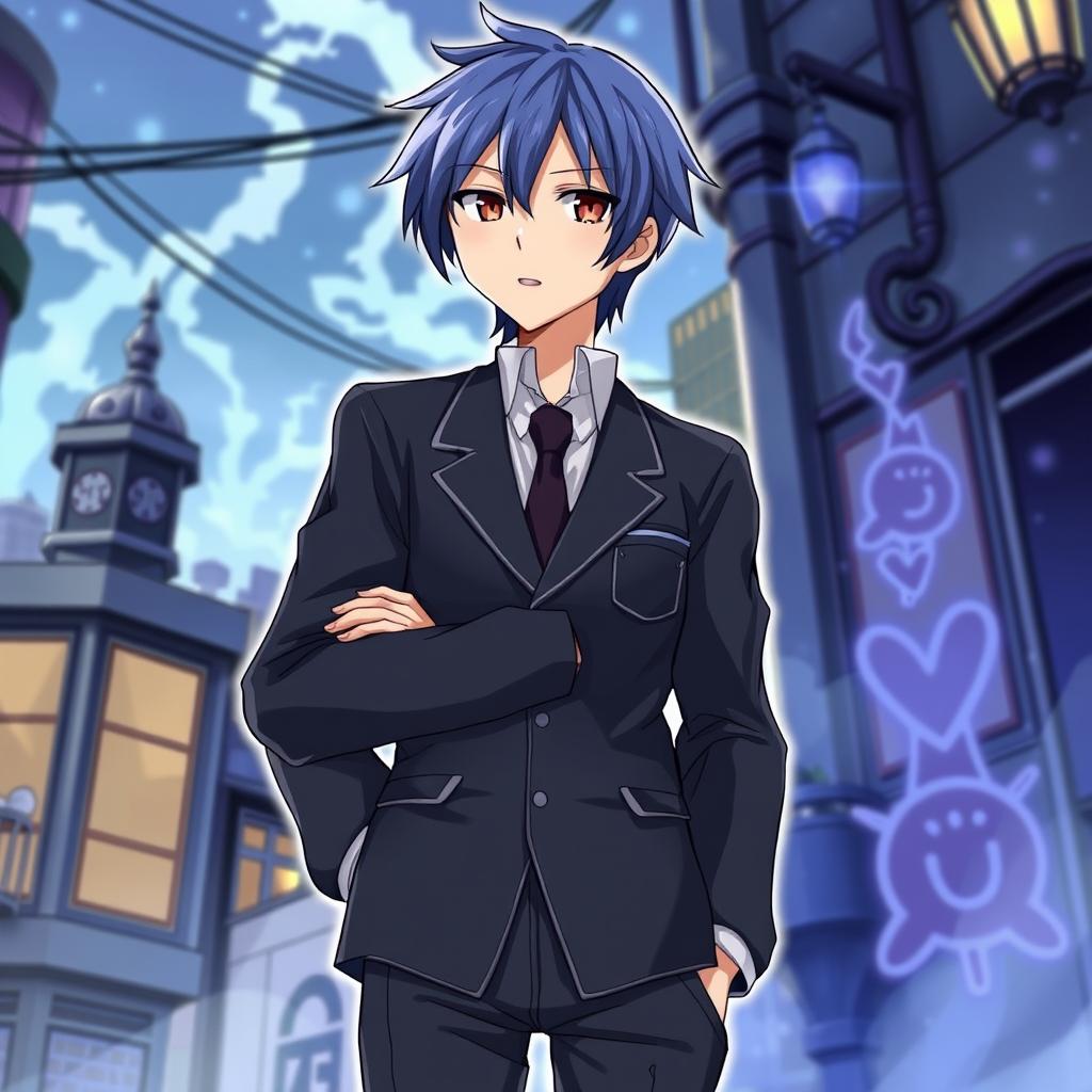 A detailed illustration of Makoto Yuki, the protagonist from Persona 3, standing confidently in his school uniform