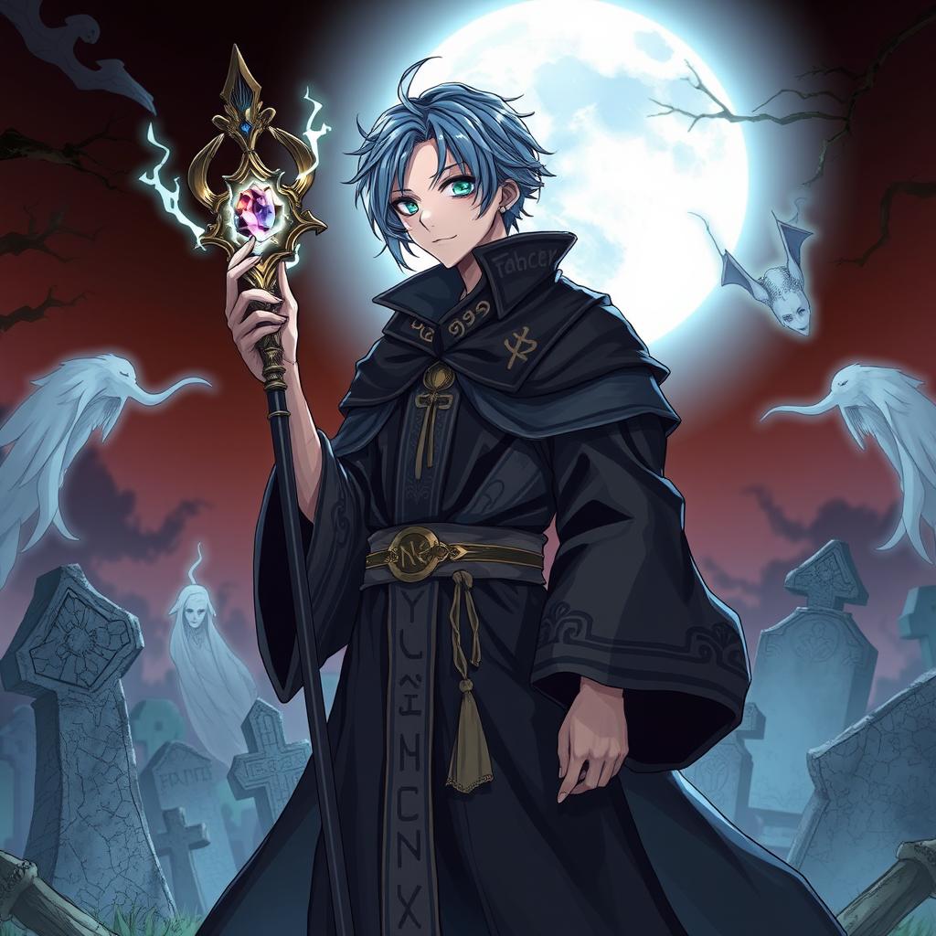 A detailed illustration of Makoto Yuki as a necromancer