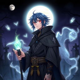 A detailed illustration of Makoto Yuki as a necromancer