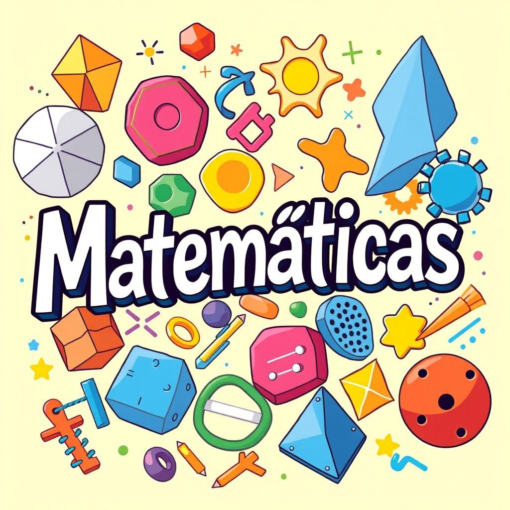 Una ilustración colorida que presenta figuras geométricas, números y signos matemáticos