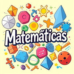 Una ilustración colorida que presenta figuras geométricas, números y signos matemáticos