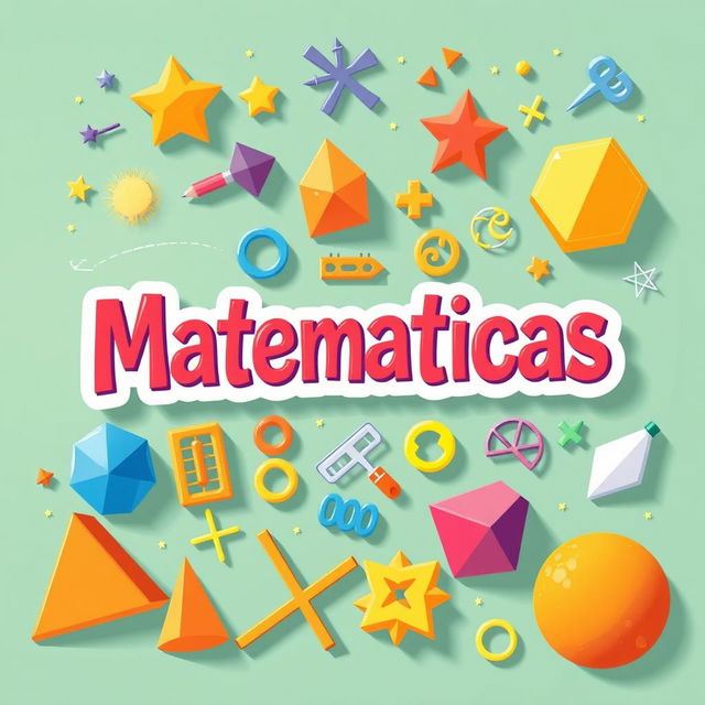 Una ilustración colorida que presenta figuras geométricas, números y signos matemáticos