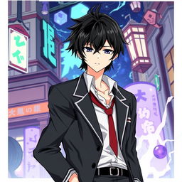 A detailed illustration of Ren Amamiya, the protagonist from Persona 5, standing confidently in his school uniform