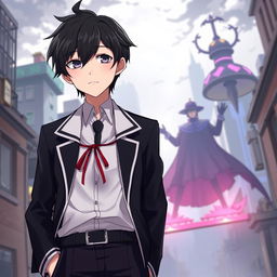 A detailed illustration of Ren Amamiya, the protagonist from Persona 5, standing confidently in his school uniform