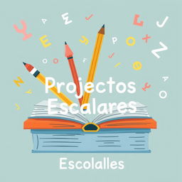 Una ilustración infantil que muestra lápices y plumas sobre libros, con letras y números flotando alrededor