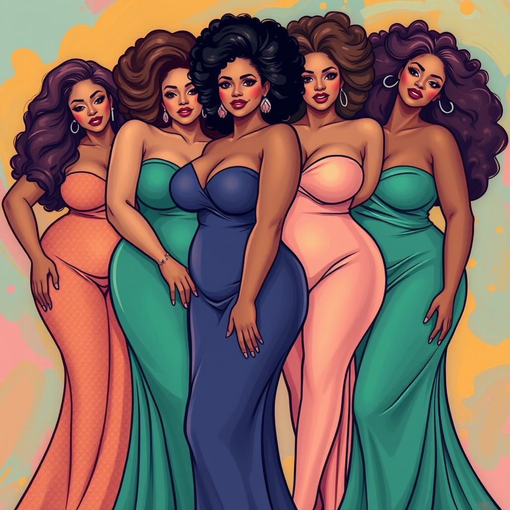 A tasteful and artistic depiction of curvy women, celebrating body positivity and diversity