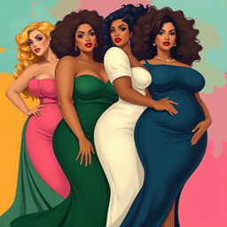 A tasteful and artistic depiction of curvy women, celebrating body positivity and diversity