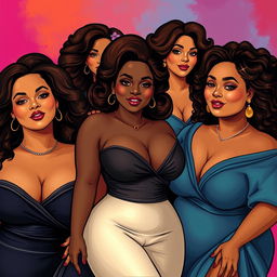 A tasteful and artistic depiction of curvy women, celebrating body positivity and diversity