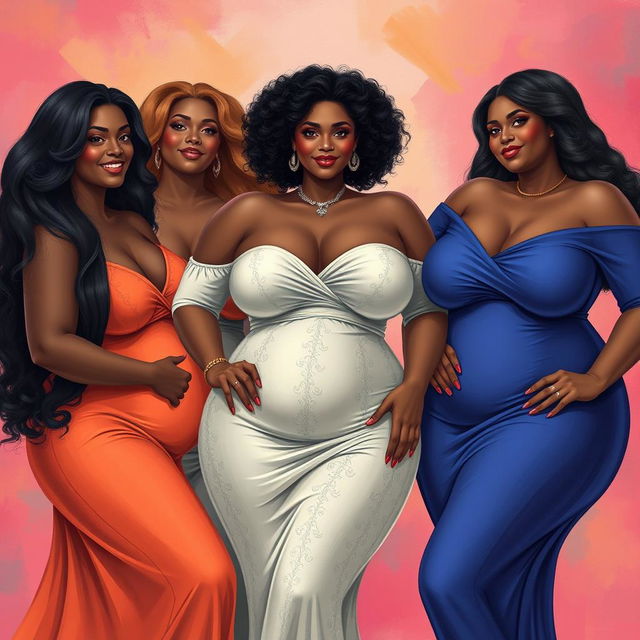 A tasteful and artistic depiction of curvy women, celebrating body positivity and diversity